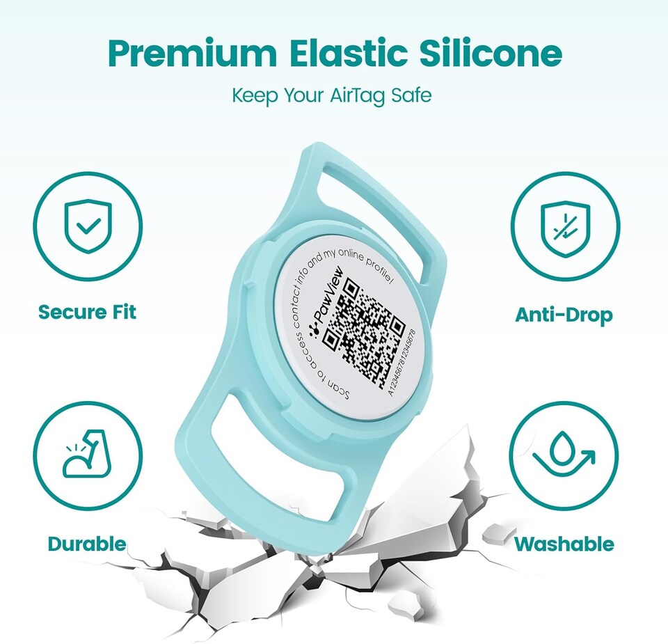 image 1 of AirTag Dog Collar Holder & Free App Pet Tracker Smart QR ID