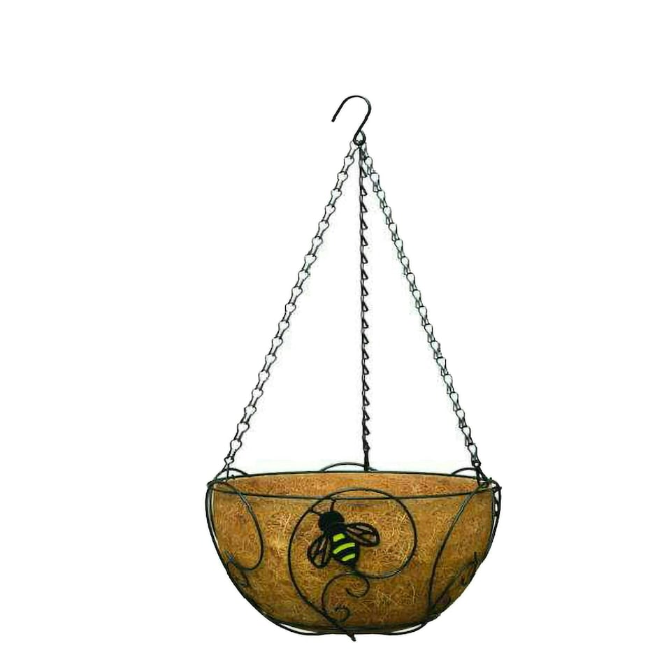 image 1 of Primrose Bee Conscious Hanging Basket Black with Coco Liner and Metal Trellis