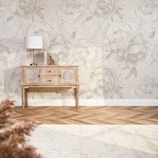 Vintage Peony Full Wall Mural in Cool Neutrals | Cream | Cream | Large (300cm x 240cm)