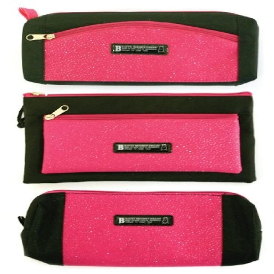 image 1 of Just Stationery Assorted Shaped Glitter Pencil Case - Pink/Black single supplied