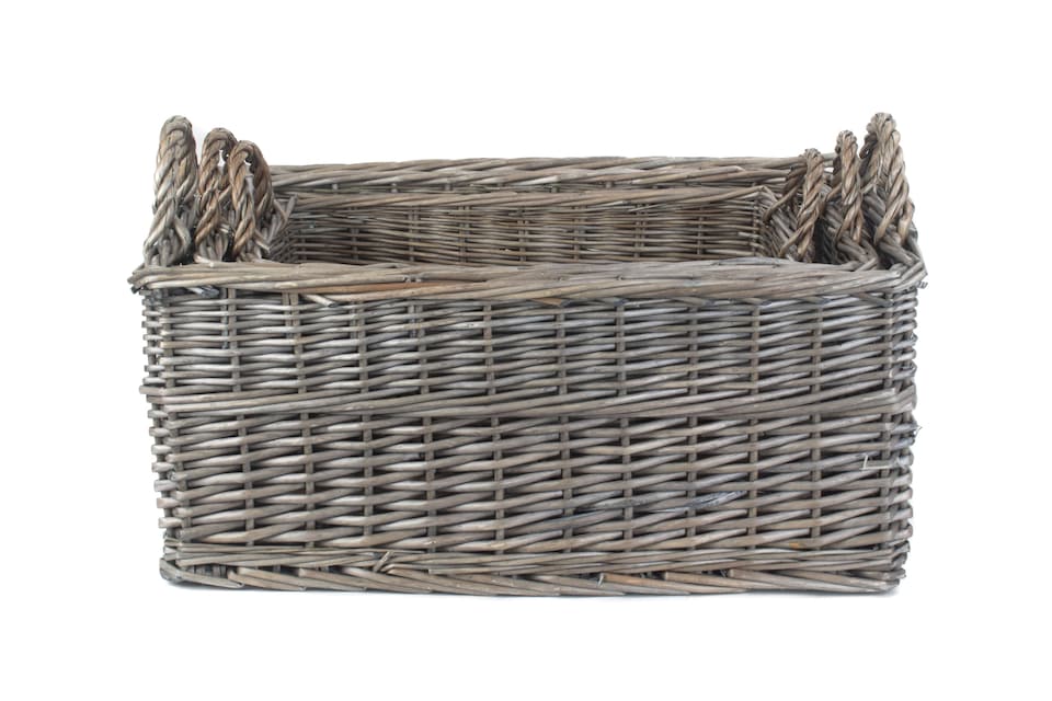 image 1 of Shallow Antique Wash Storage Wicker Basket Set of 3 | Brown | Brown | Not provided