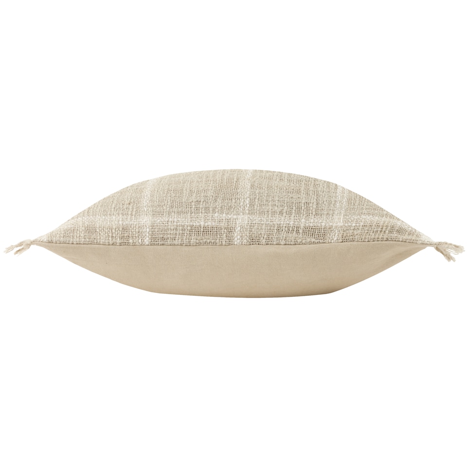 image 1 of Yard Beni Check Fringed Cushion, Stone/Natural, 45 x 45cm