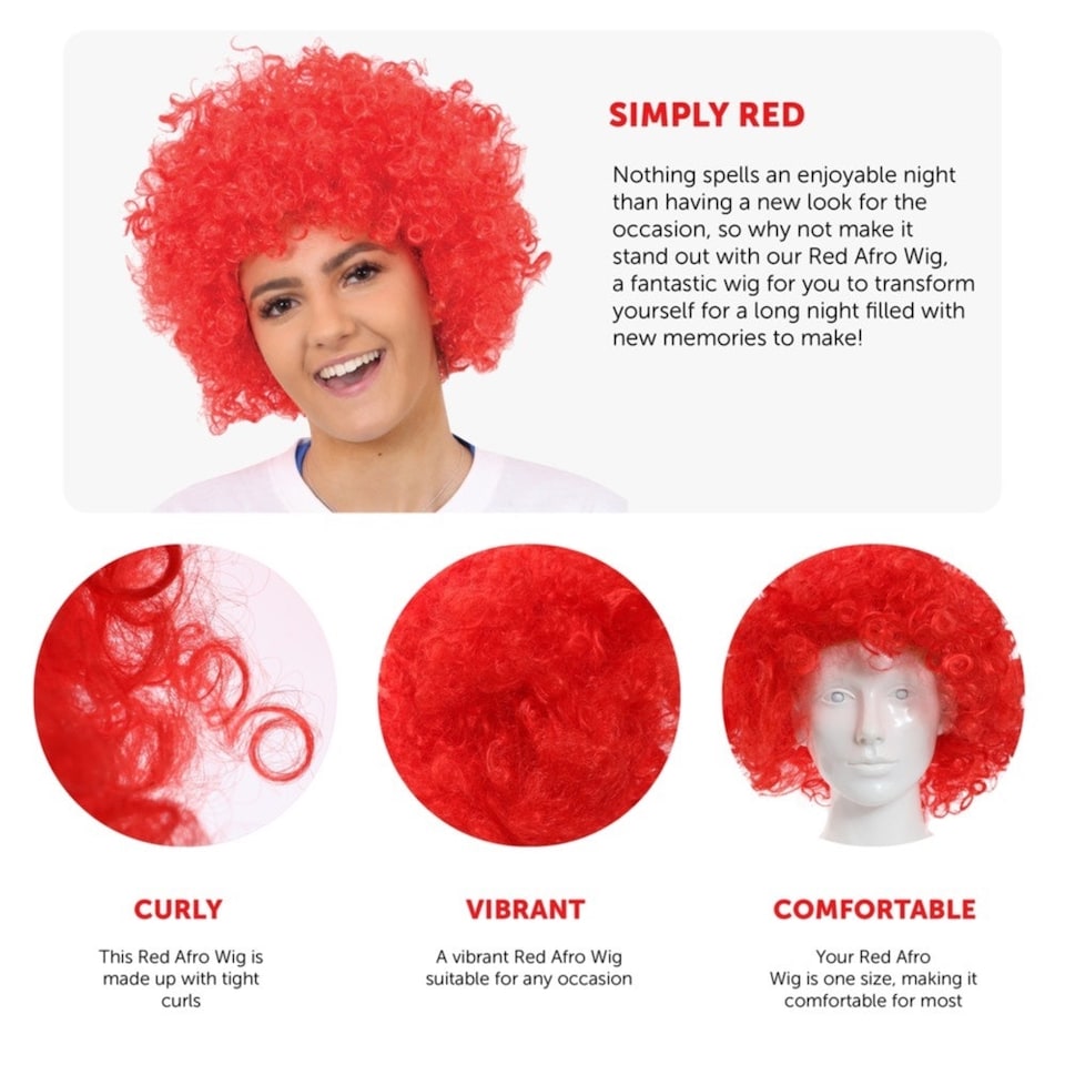image 1 of Pack of 1 Red Curly Wig Red | One Size