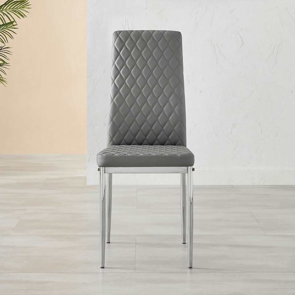 image 1 of Furniturebox 6x Milan Grey Chrome Hatched Faux Leather Dining Chairs