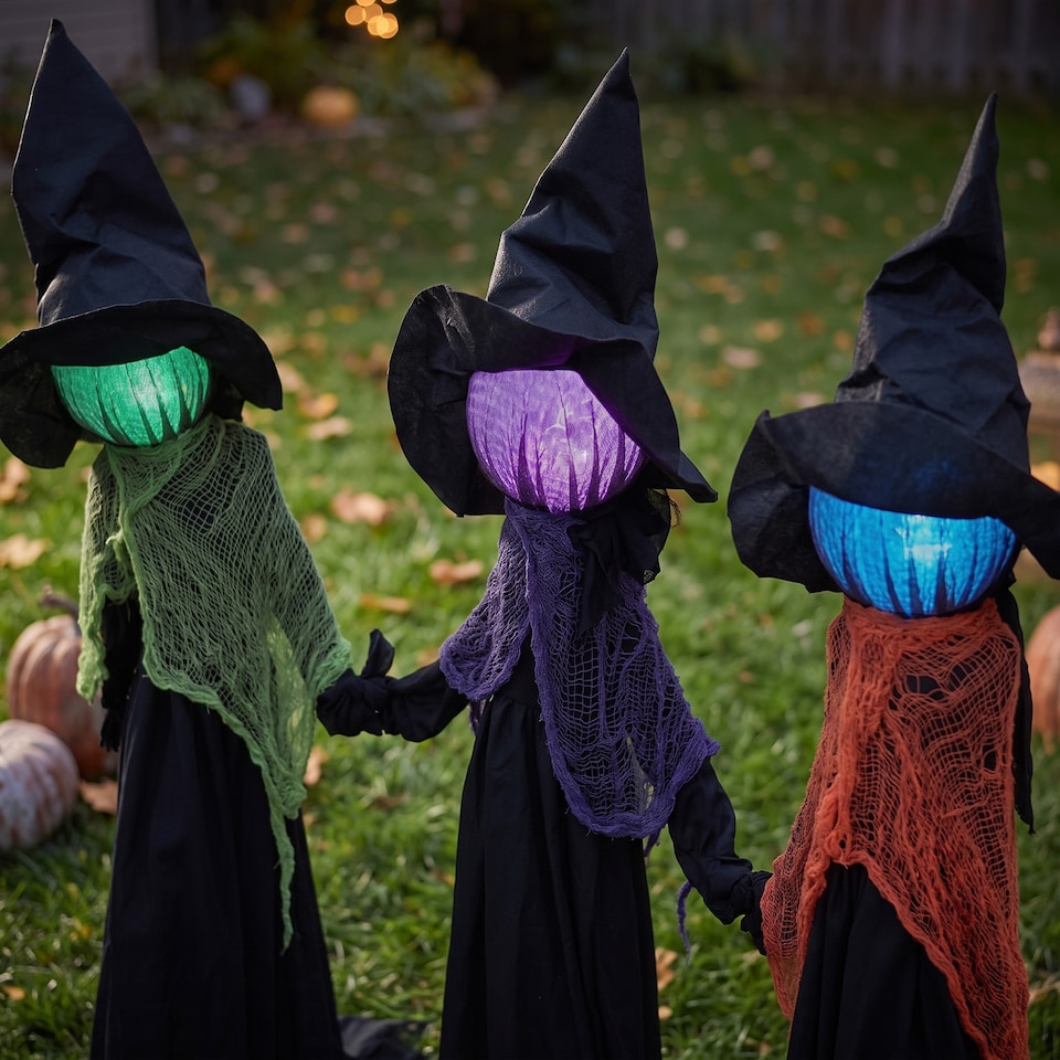 image 1 of HOMCOM 48" Witches Holding Hands Halloween Decoration Light Up Animated Prop
