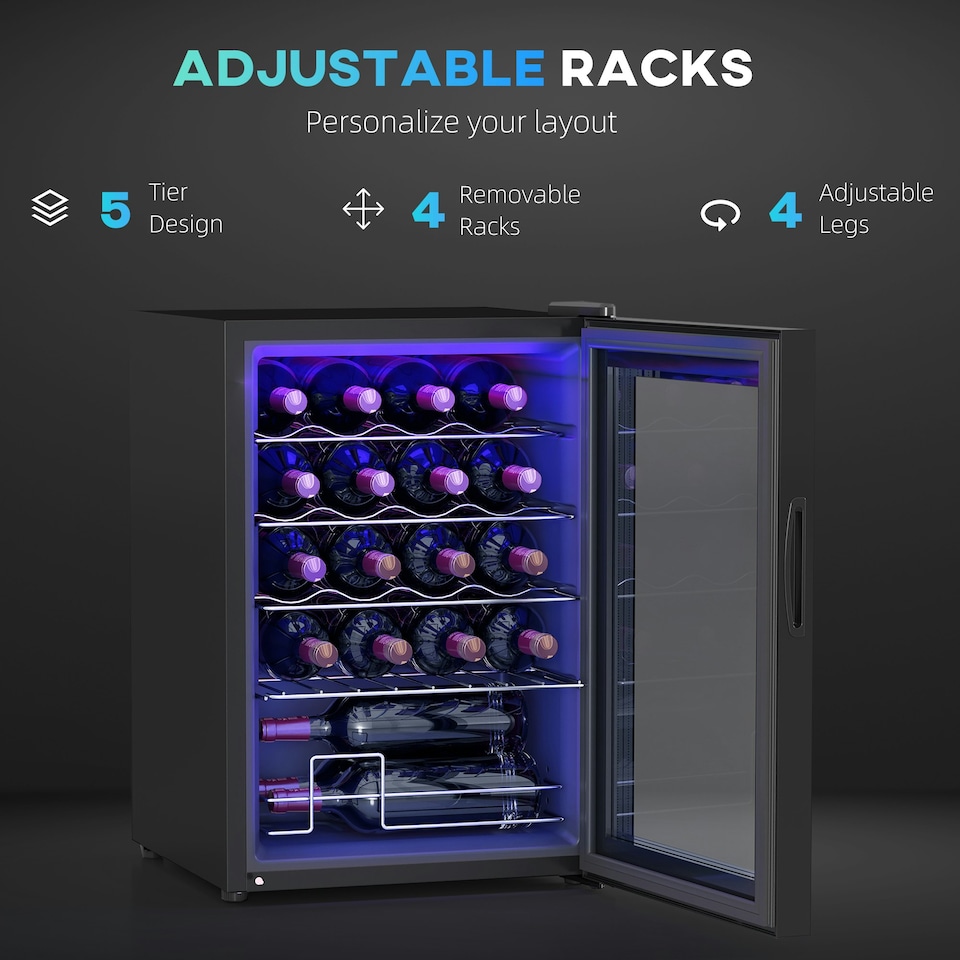 image 1 of Freestanding Wine Cooler Fridge with Glass Door, 20 Bottle, LED Light Black