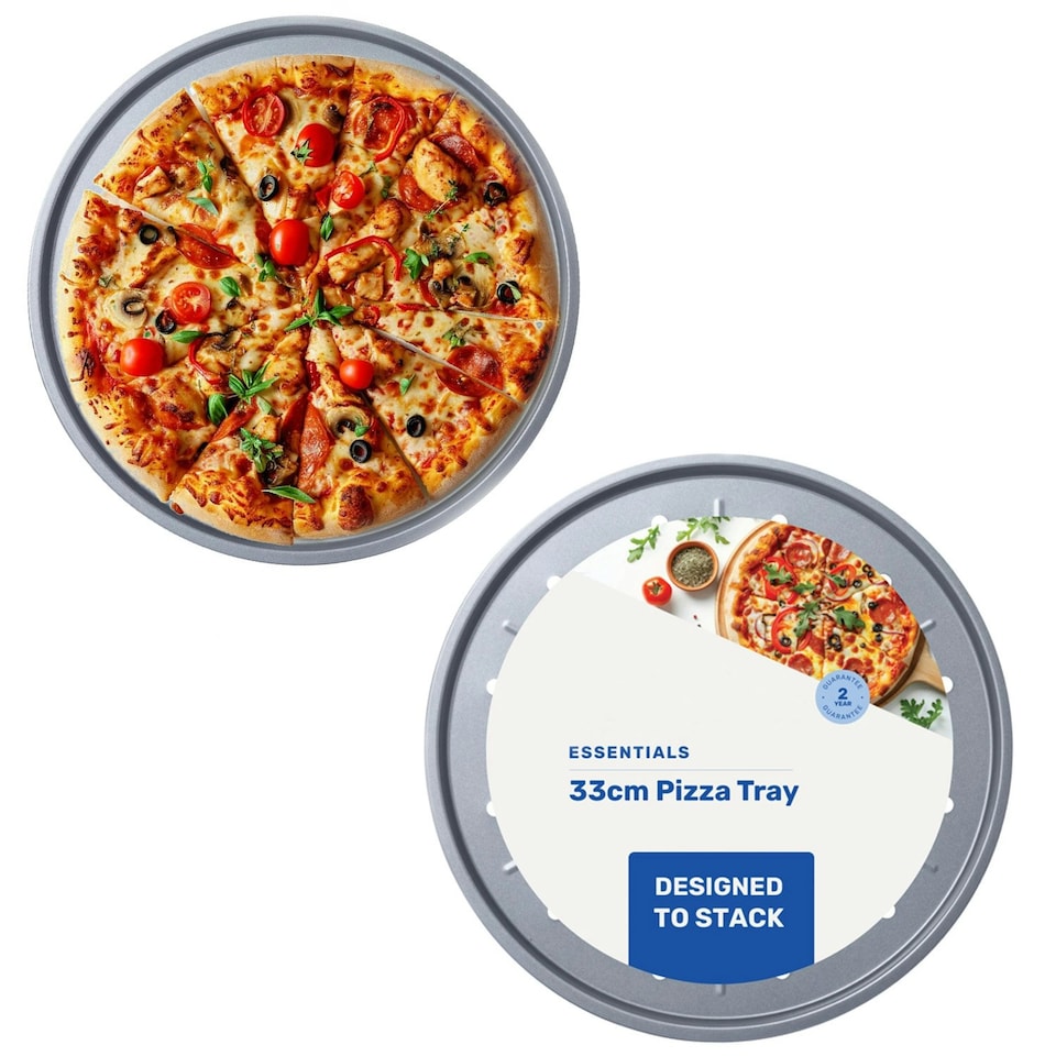 image 1 of 3 x 33cm Non-Stick Easy to Use Large Round Pizza Oven Tray Fridge & Freezer Safe | Silver