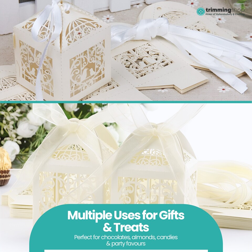 image 1 of Love Birds Wedding Favour Boxes with Organza Ribbon Gift Boxes - 50pcs