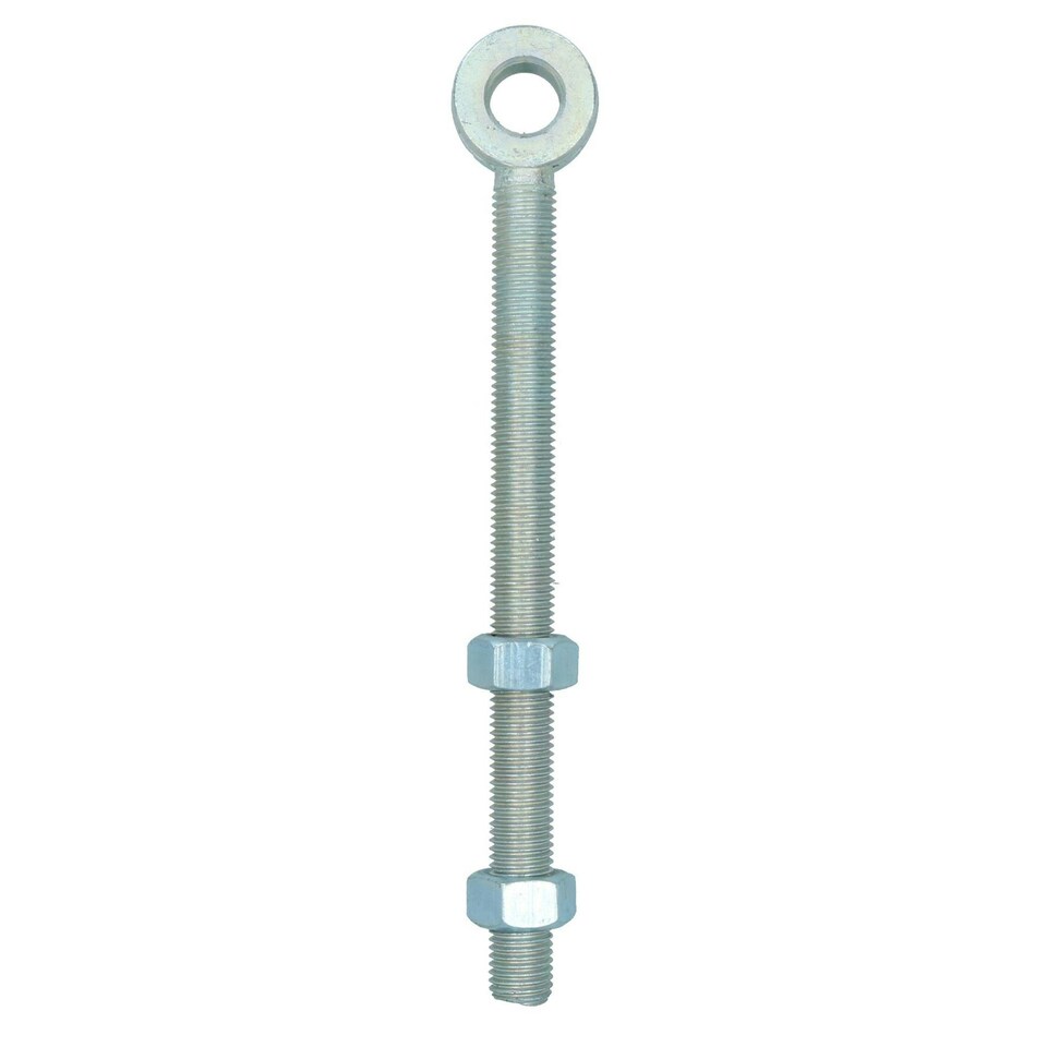 image 1 of Swing Gate Long Eye Bolts Hinge + Nuts Adjustable Zinc Plated 20 x 250mm 2pc Silver