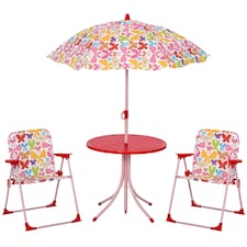 Outsunny Kids Folding Picnic Table Chair Set Butterfly Pattern Outdoor Parasol