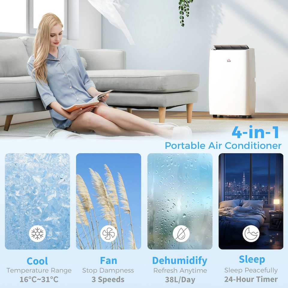 image 1 of HOMCOM 12,000 BTU Portable Air Conditioner Unit with Remote, 24H Timer, 35m²