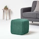 image 2 of Homescapes Forest Green Cube Cotton Knitted Pouffe Footstool