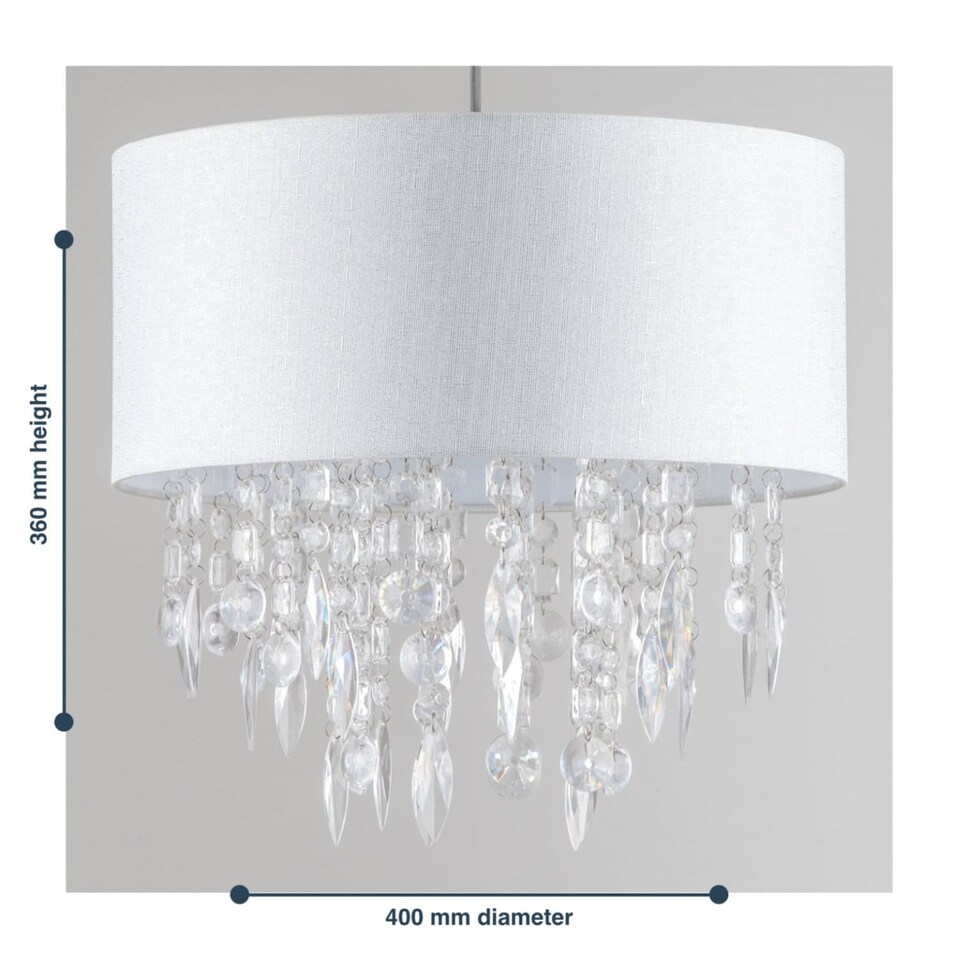 image 1 of Large 40cm Easy Fit Shade Textured White Silver Fleck Acrylic Droplets | White | Clear | Large | 1