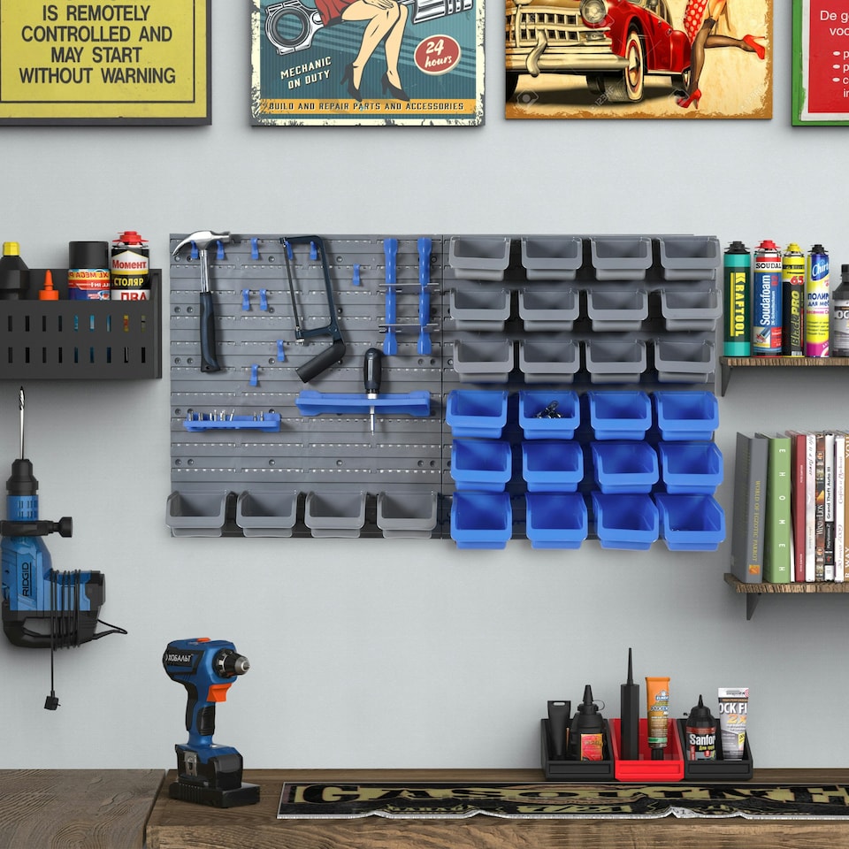 image 1 of DURHAND 44 Pcs On-Wall Garage DIY Storage Unit Pegboard Tool Equipment Blue