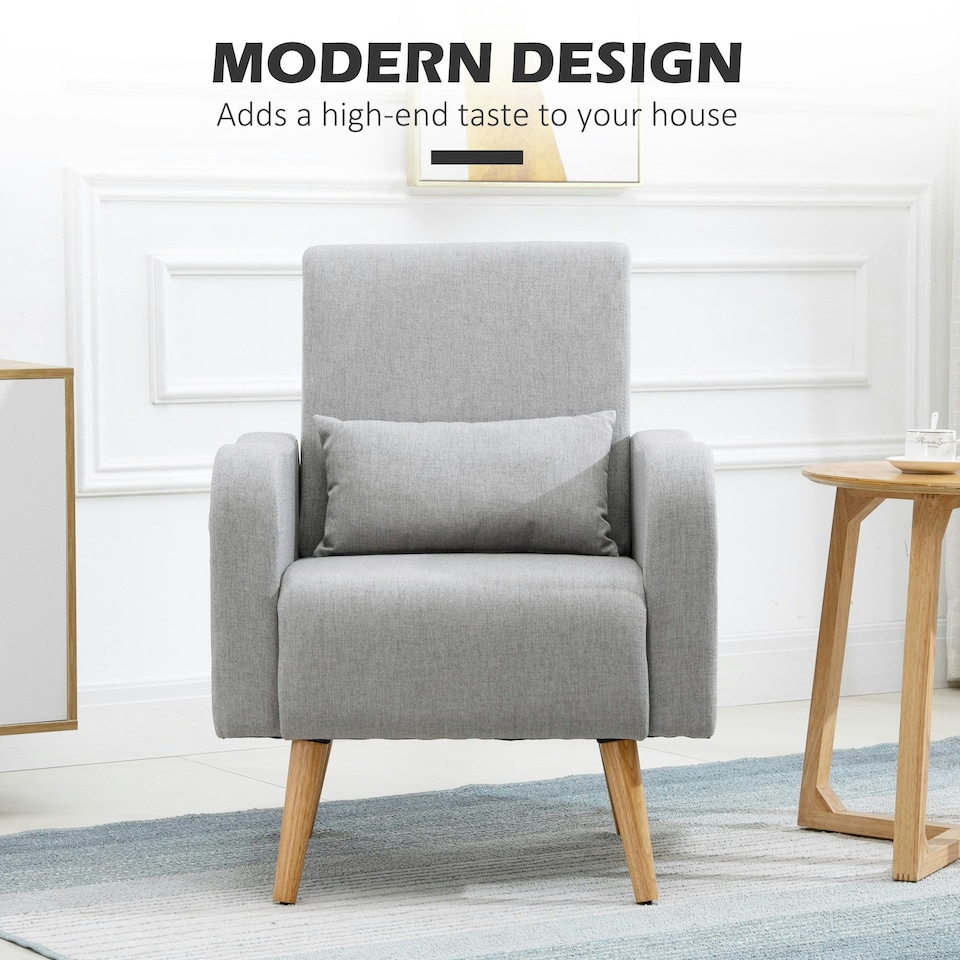 image 1 of HOMCOM Nordic Leisure Lounge Sofa Accent Chair with Pillow for Bedroom Grey