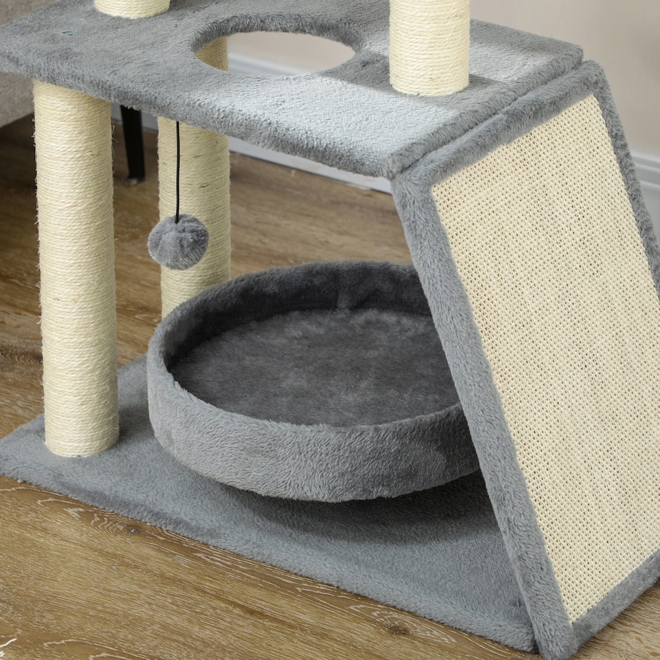 image 1 of PawHut Cat Tree Kitten Tower with Scratching Post Bed Perch Toy