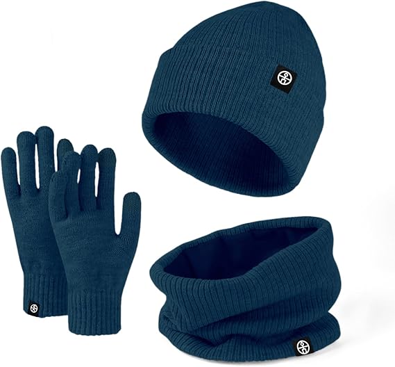 Winter Hat Scarf Gloves 3pcs Thermal Warm Knitted Beanie Cap Soft Fleece Brushed Inner Lining Elastic Circle Neck Warmer Thicken Touchscreen Gloves Wi