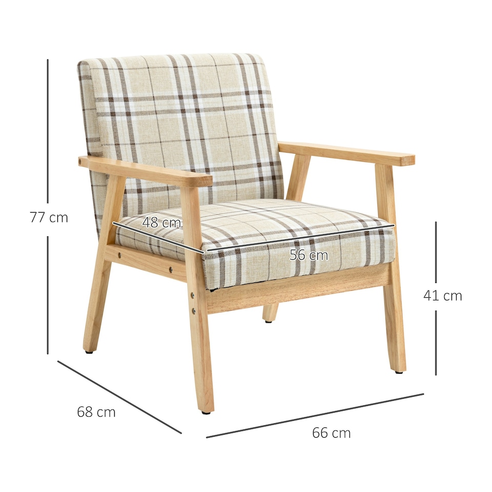 image 1 of HOMCOM One Seater Sofa with Rubber Wood Frame Linen Fabric Small Couch Beige