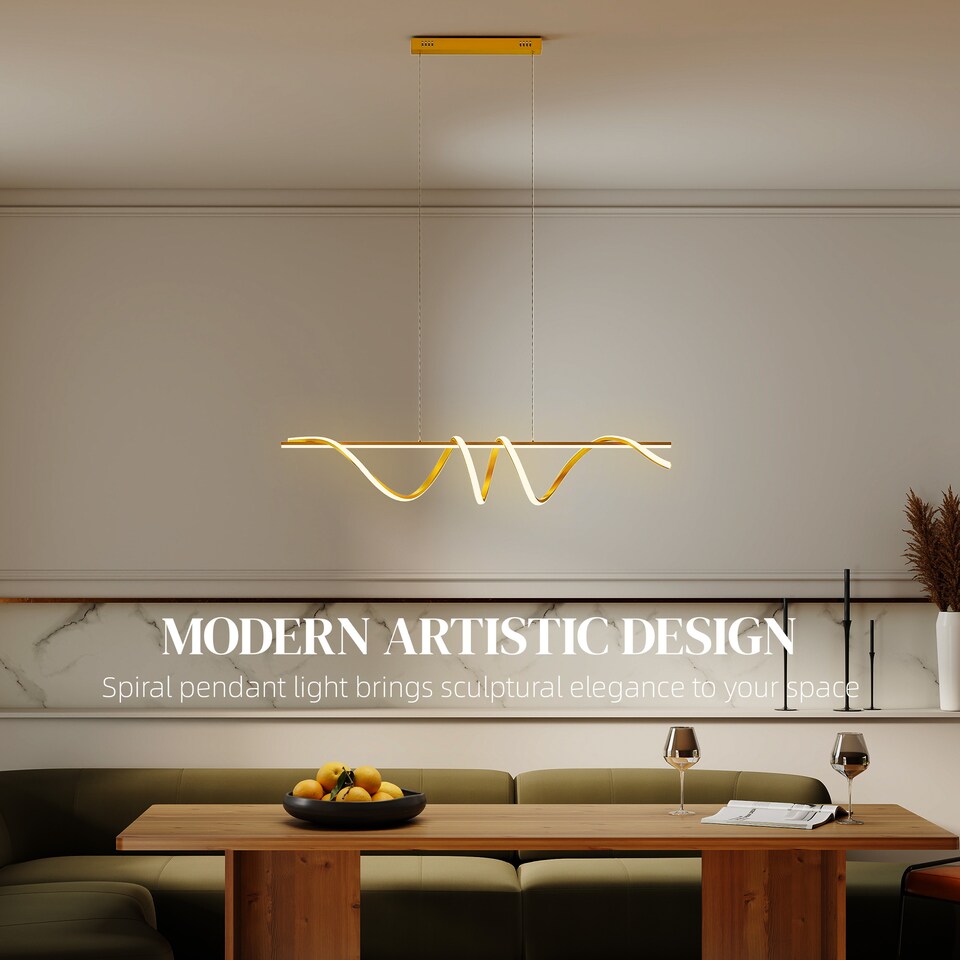 image 1 of HOMCOM LED Pendant Light, Modern Ceiling Light with three Temperatures, Adjustable Height Hanging Fixture with Wall Switch for Kitchen Island, Dining Room, Gold Tone | Gold