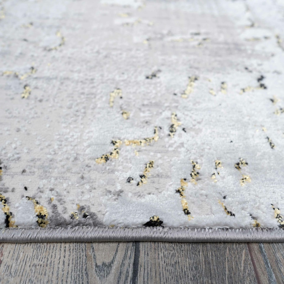 image 1 of KUKOON Grey Gold Metallic Distressed Abstract Runner Rug 60cm x 240cm | Grey