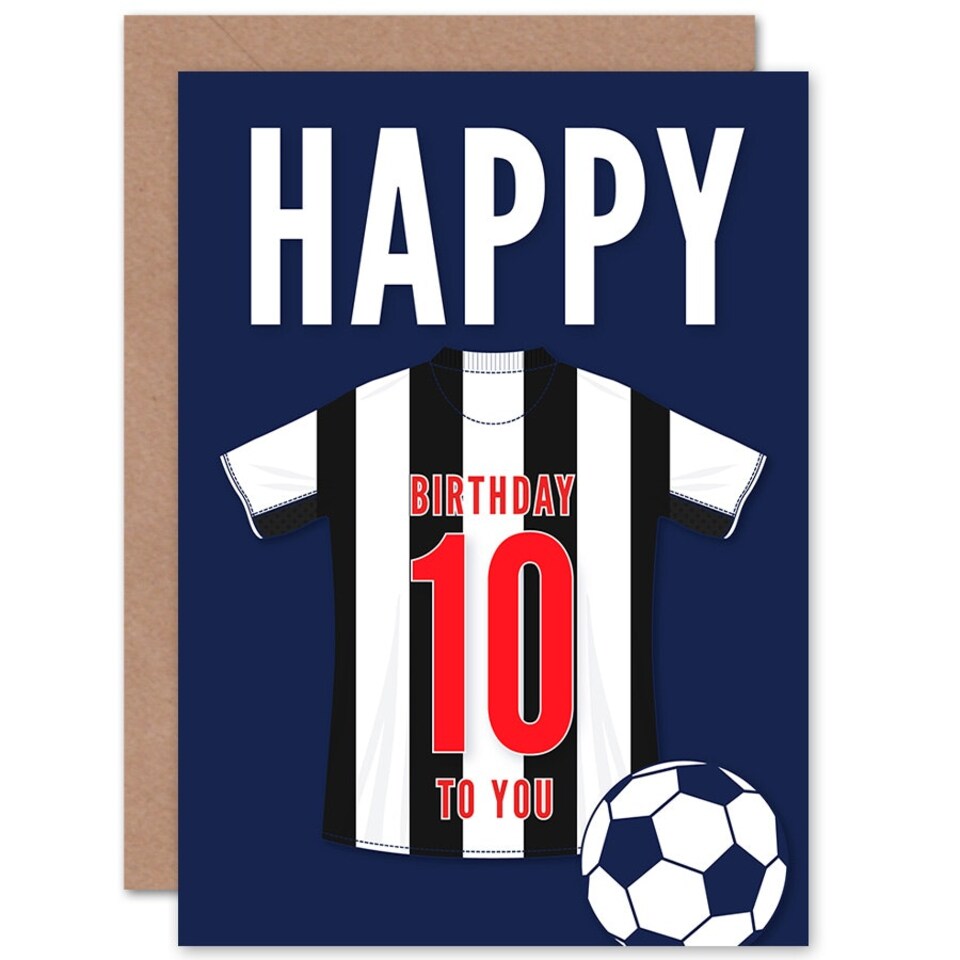 image 1 of Football Strip Kit Black White Striped Top 10 Year old Kids 10th Blue Birthday Card