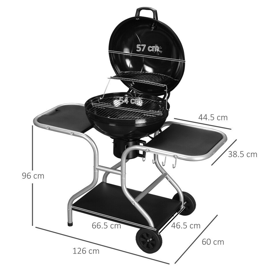 image 1 of Outsunny Garden Charcoal Barbecue Grill Trolley BBQ Patio Heating  Wheels