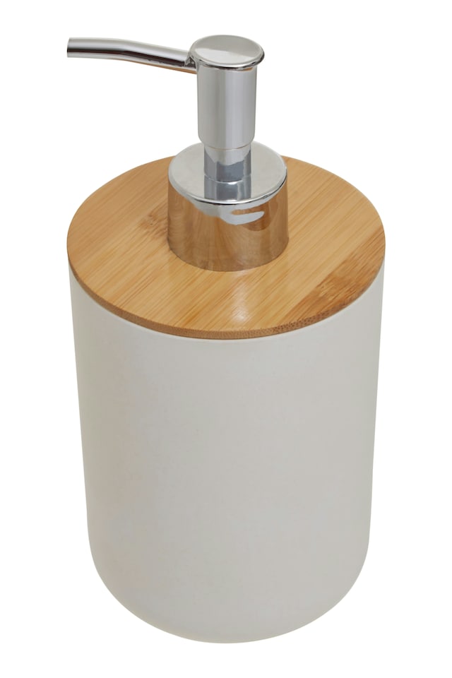image 1 of Interiors by Premier 500ml White Hand Lotion Pump Dispenser, Sleek Bamboo Fibre Soap & Lotion Dispenser For Bathroom or Kitchen