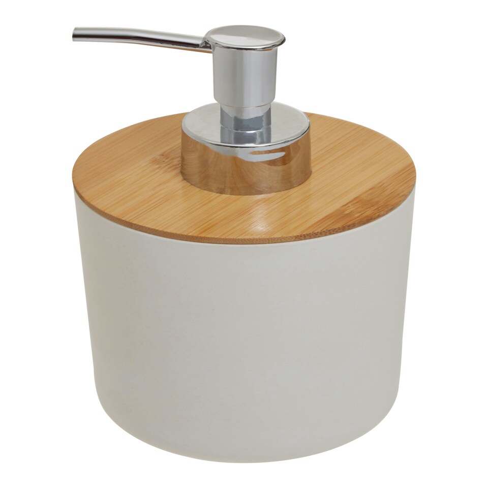 image 1 of Interiors by Premier 500ml White Hand Lotion Pump Dispenser, Sleek Bamboo Fibre Soap & Lotion Dispenser For Bathroom or Kitchen