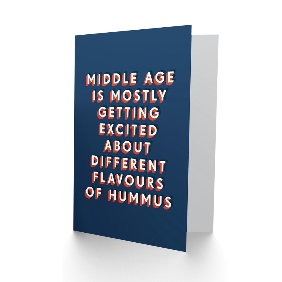 image 1 of Middle Age Excited About Hummus Flavours For Him Funny Birthday Card