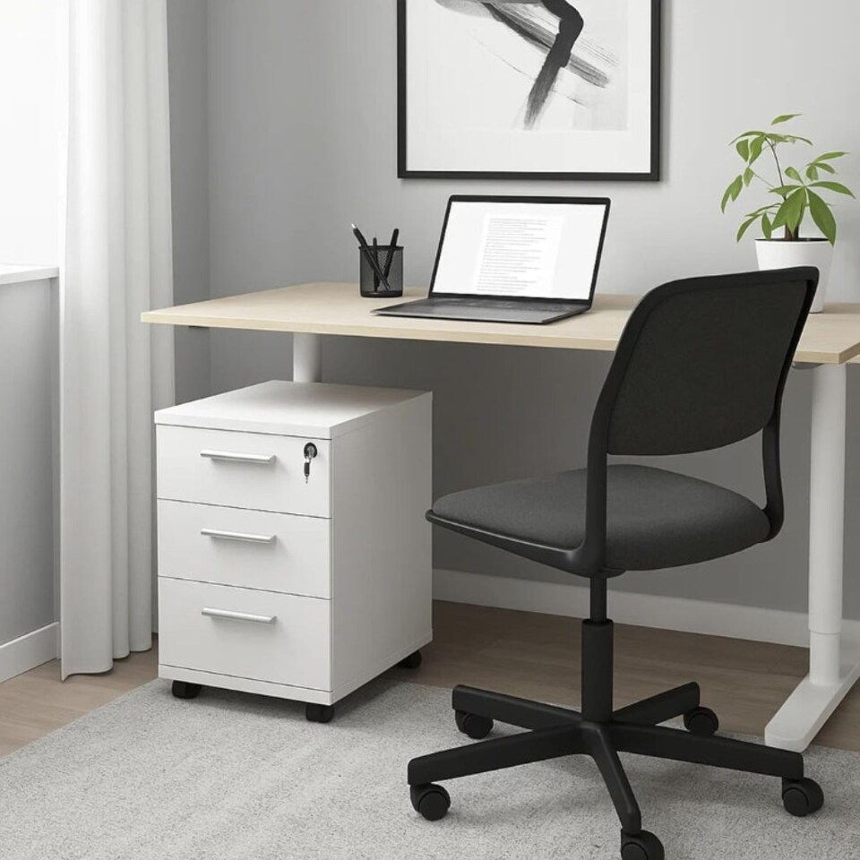 image 1 of 3 Drawer Office Storage Unit Lockable & Portable Under Desk Cabinet White