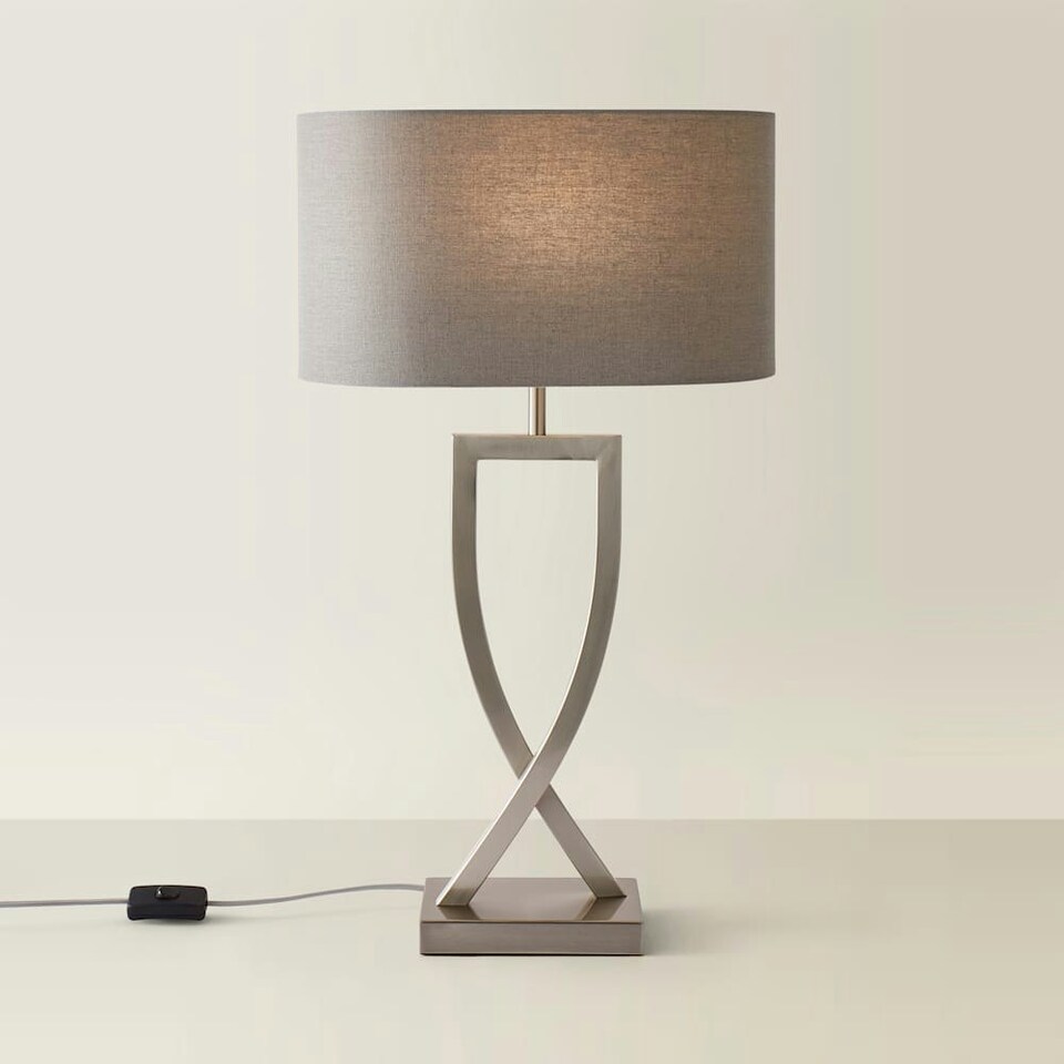 image 1 of ValueLights Katniss Brushed Chrome Table Lamp with Oval Shade Chrome | Grey