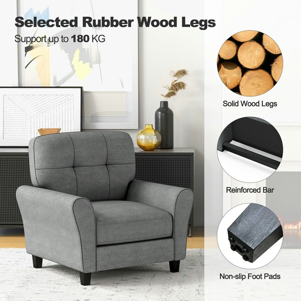 image 1 of COSTWAY Tufted Upholstered Living Room Sofa Reading Armchair Grey