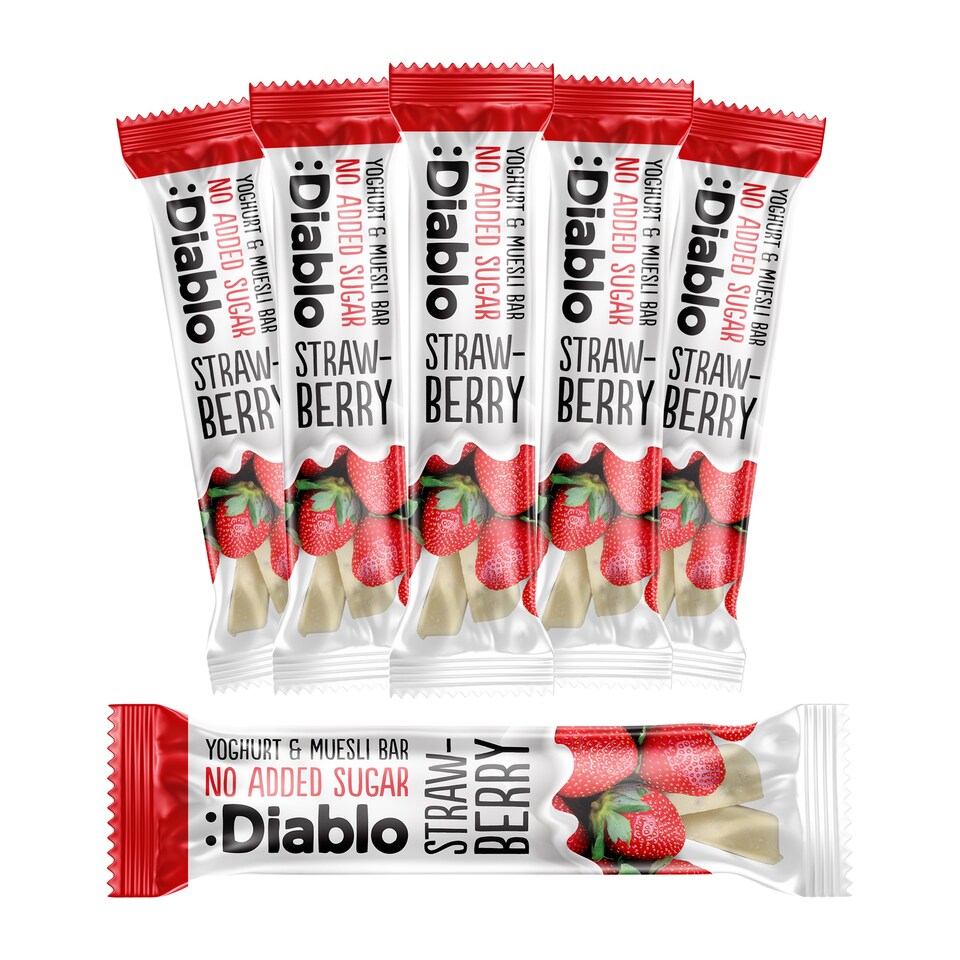 image 1 of Diablo No Added Sugar Yoghurt and Strawberry Muesli Bar 30g 6 Pack