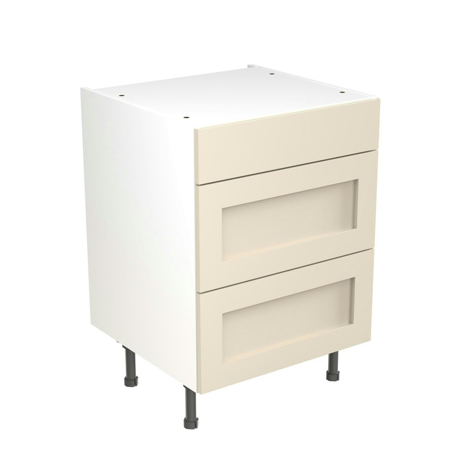 image 1 of 3 Drawer Base Unit 600mm w/ Shaker Cabinet Door - Ultra Matt Cashmere Cream | Ultra Matt Cashmere