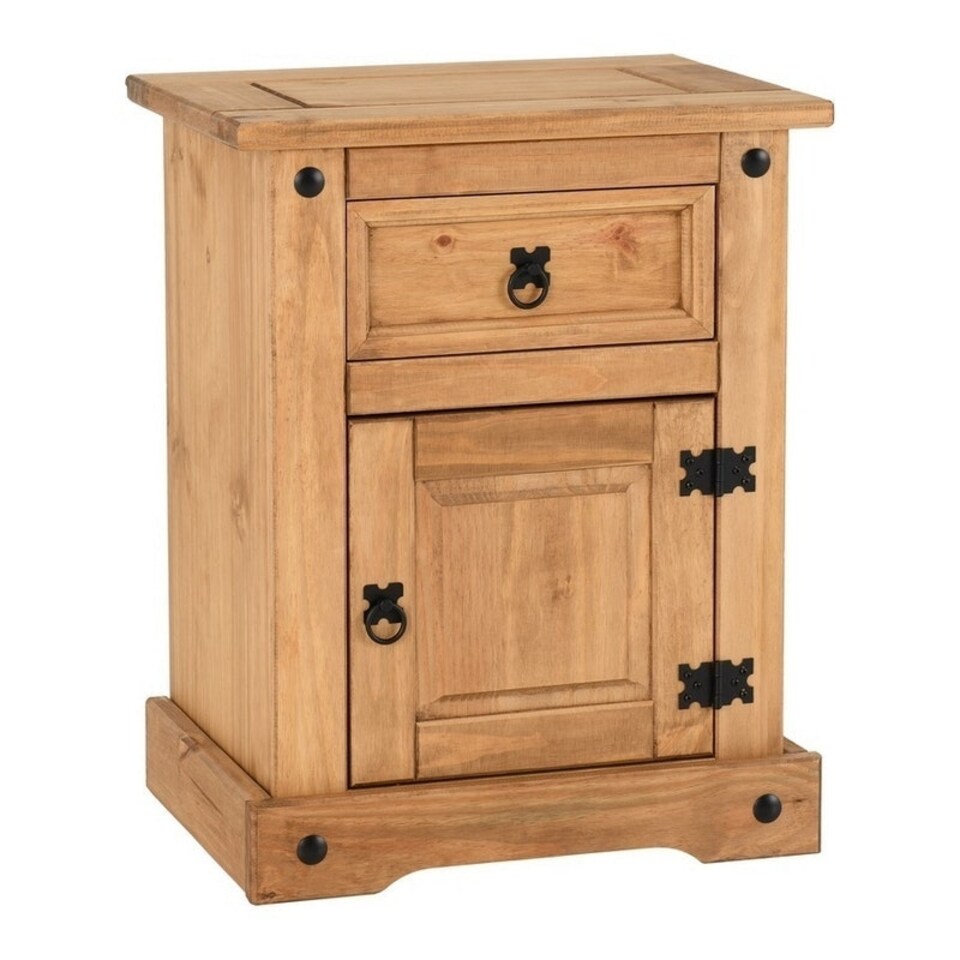 image 1 of Corona 1 Drawer 1 Door Bedside - L39 x W53 x H67 cm - Distressed Waxed Pine