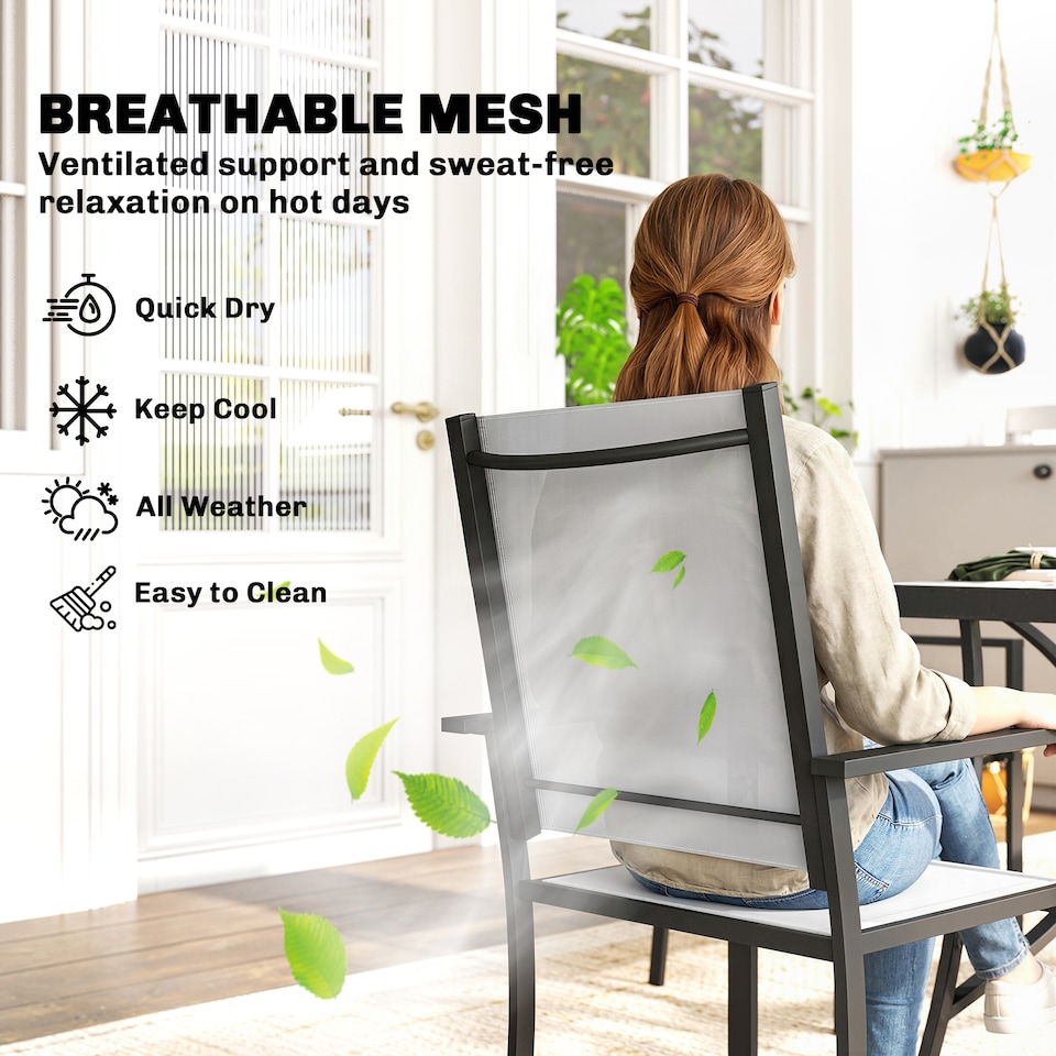 image 1 of Outsunny Garden Dining Set with Umbrella Hole, Stackable Chairs, Light Grey | Grey | Light Grey | Table: 120 x 68 x 72 cm; Chair: 54 x 62 x 89 cm