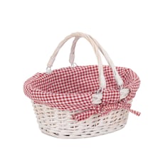 Small White Swing Handle Wicker Shopper with Red and White Checked Lining | Red | Red Checked