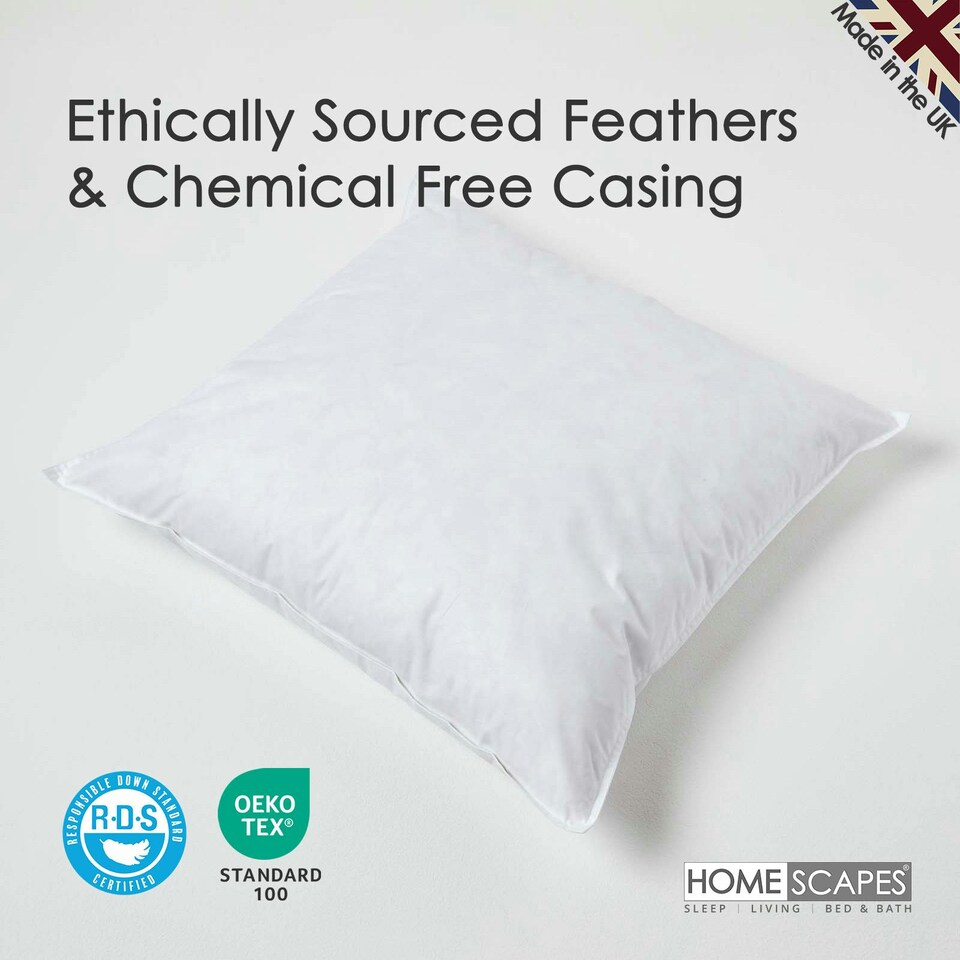 image 1 of Homescapes Luxury Duck Feather Cushion Pad Insert Inner 55 x 55 cm (22 x 22 inches) | White | 55 x 55 cm (22 x 22")