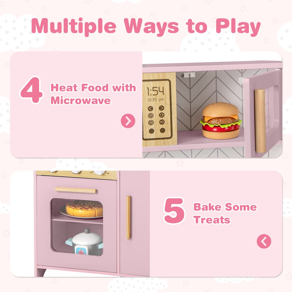 image 1 of COSTWAY Kids Kitchen Playset Pretend Play Kitchen Set with Sounds-Pink