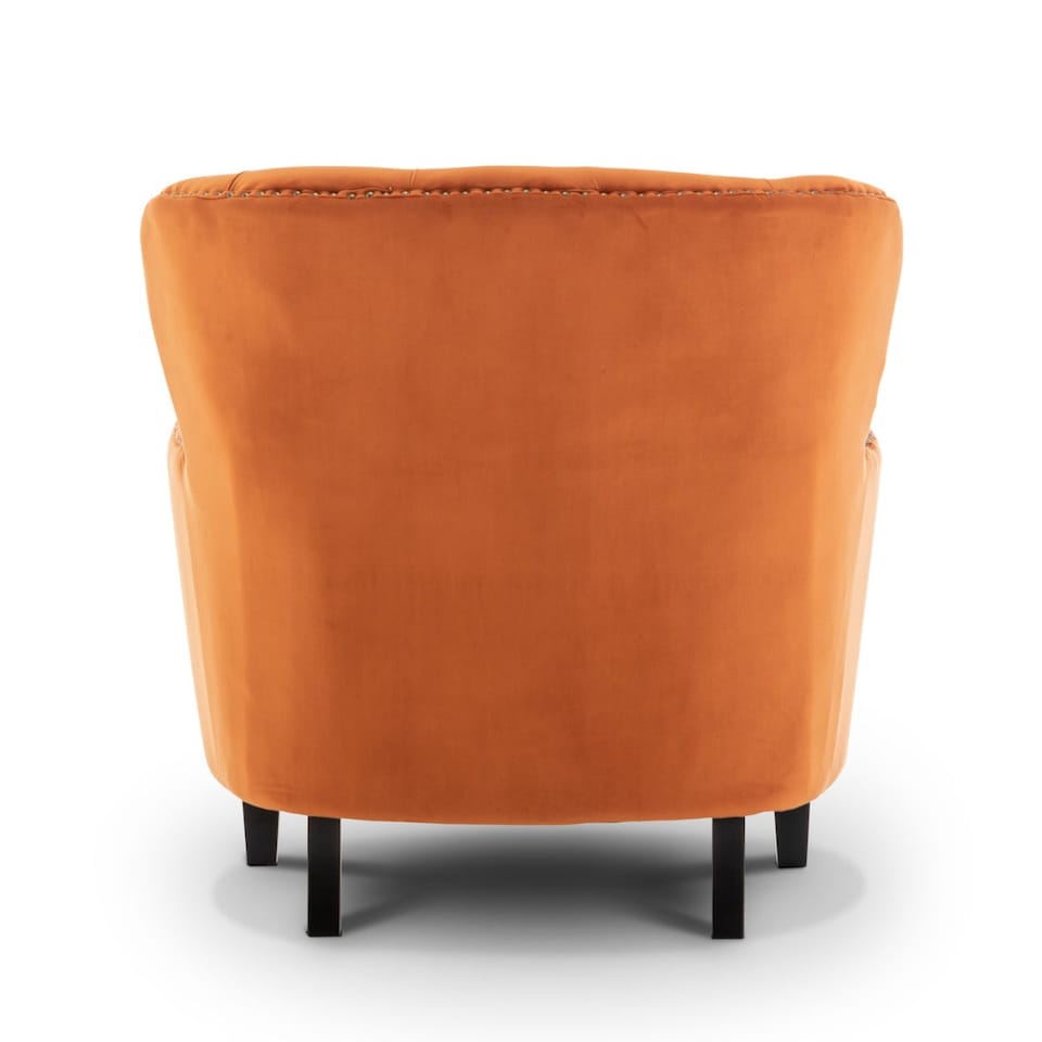 image 1 of Velvet Orange Buttoned Ava Accent Chair