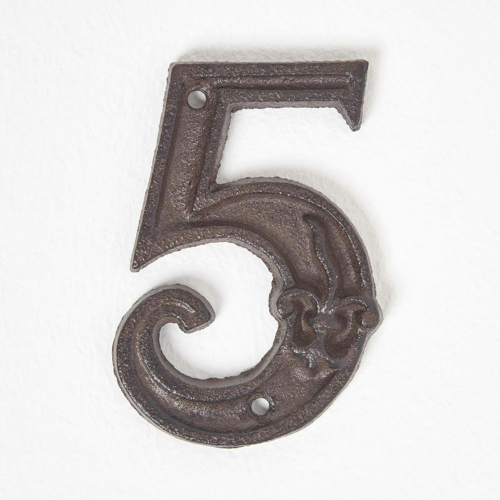 Homescapes Cast Iron House number, 5 in Brown