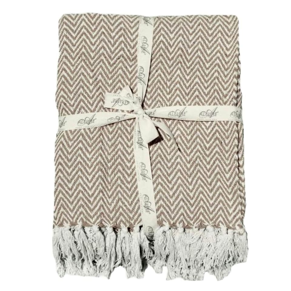 image 1 of Audley Chevron Herringbone Throw Blanket - Chocolate Brown, 125 x 150cm Brown | Chocolate
