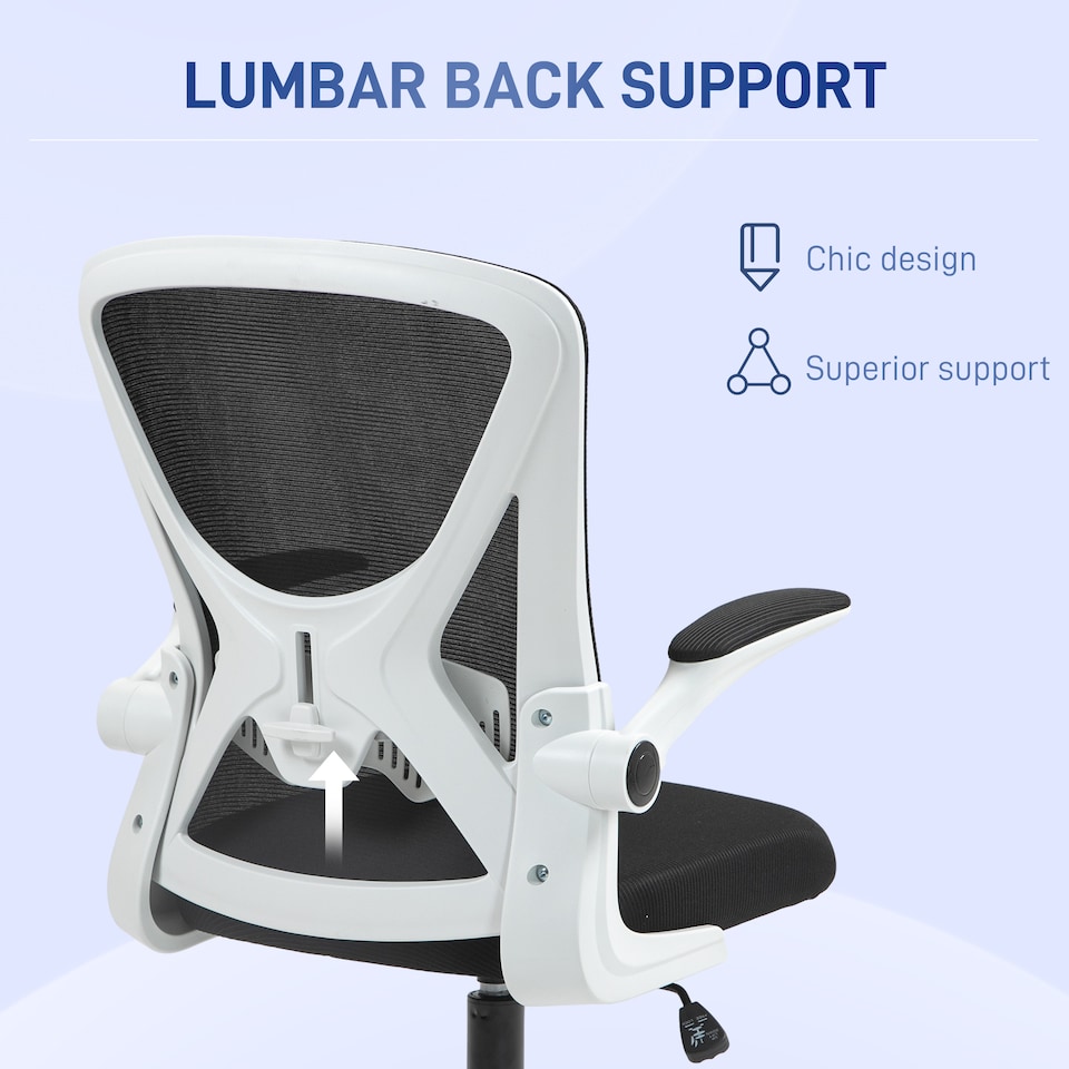 image 1 of Vinsetto Ergonomic Mesh Office Chair with Flip-up Armrests, Height Adjustable Computer Chair with Swivel Wheels, Black and White