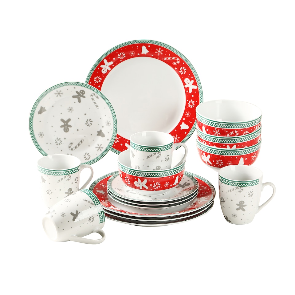 image 1 of simpa 16PC Gingerbread Men Christmas Ceramic Dinner Set.