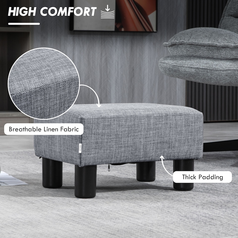 image 1 of HOMCOM Chic Linen Fabric Footstool Ottoman Cube with 4 Plastic Legs Grey