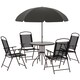 image 1 of Outsunny 6 Piece Garden Dining Set with Umbrella, Patio Sets with Parasol with 4 Folding Dining Chairs & Round Tempered Glass Table, Black