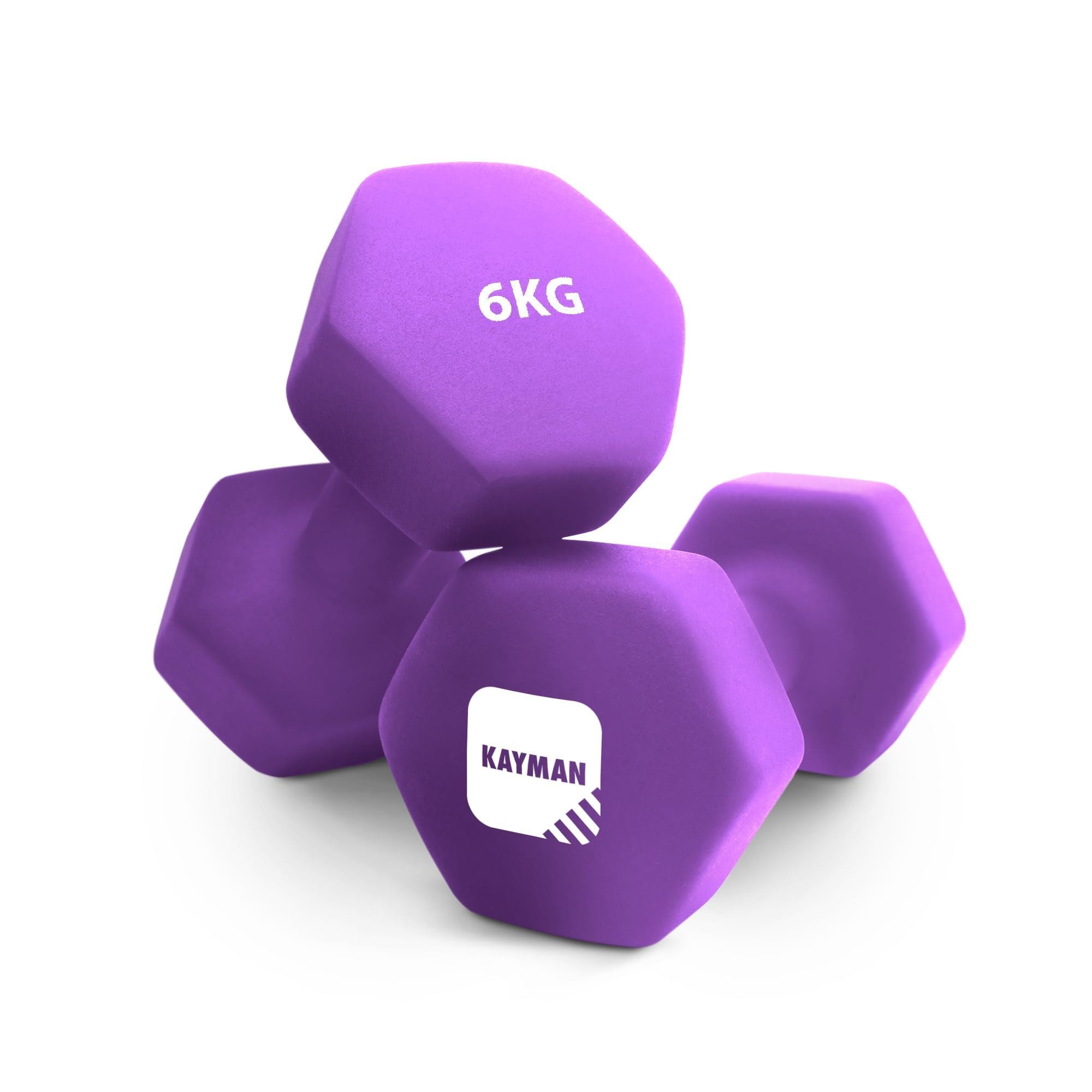 Kayman Neoprene Dumbbells Pair with Hex Ends and Anti Slip Grip
