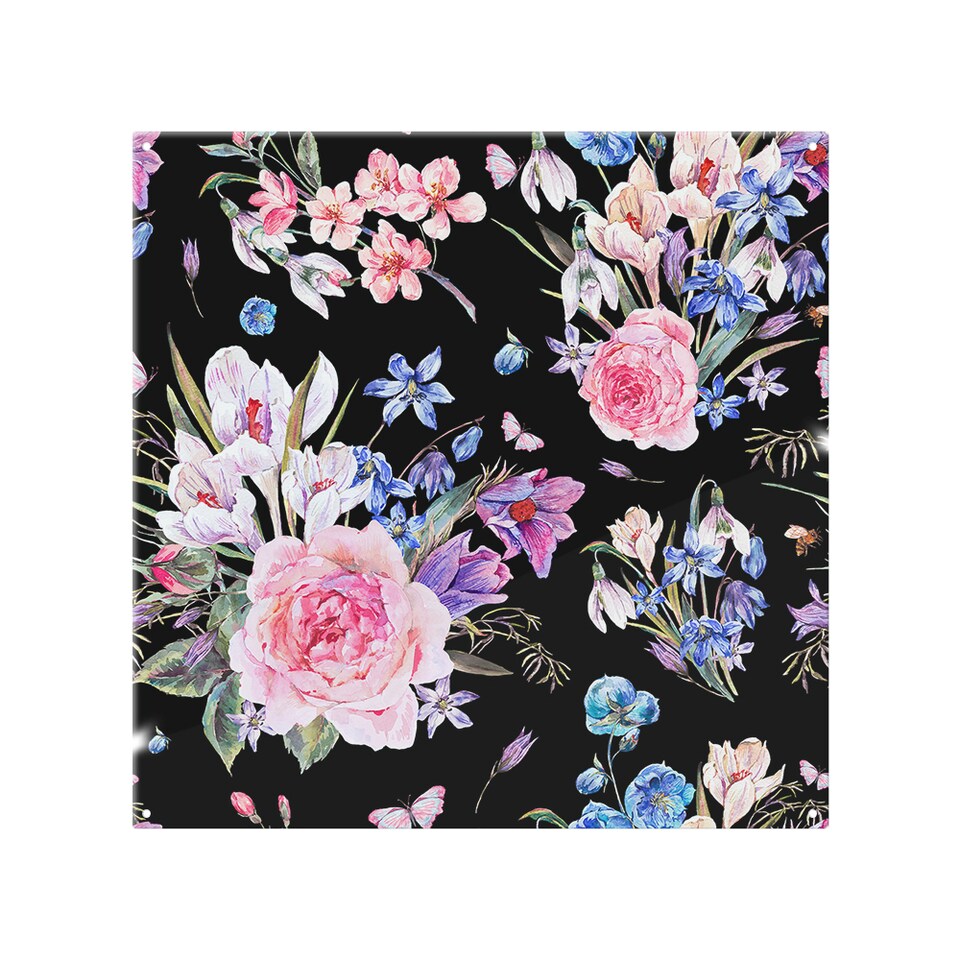 image 1 of Bright Pink Flowers On Black Splash Back | White