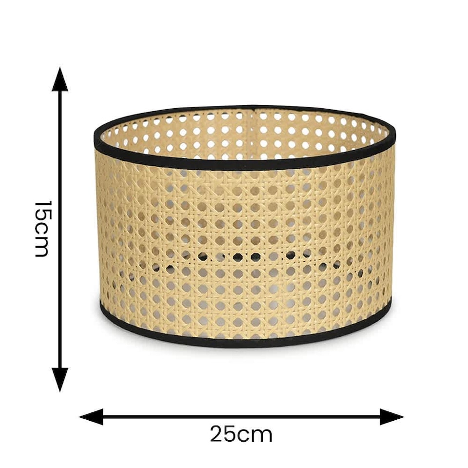 image 1 of ValueLights Small Reni Wood - Cane Natural Drum Floor Lamp Shade | Cream