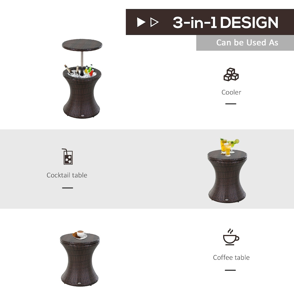 image 1 of Outsunny Rattan Ice Bucket Activity Bar Cooler Table Beer Patio